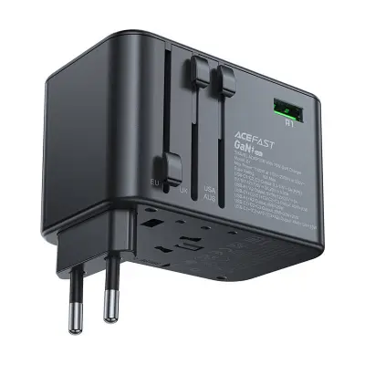 Acefast Z1 večnamenski potovalni polnilec, 2xUSB-A, 3xUSB-C, GaN, 67W, US/EU/UK/AU (črn)