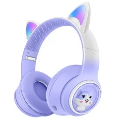 Aku. LED RGB brezžične igralne slušalke z mačjimi ušesi + mikrofon