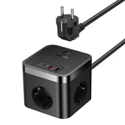 Baseus PowerCombo 3AC+2U+2C 30W omrežni polnilec, 1,5 m (črn)