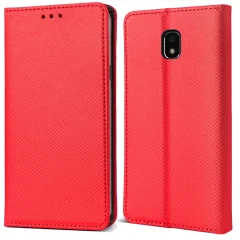 Moozy Case Flip Cover za Samsung J5 2017, rdeč - Smart Magnetic Flip Case z držalom za kartice in stojalom