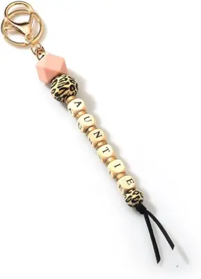 Leopard print silicone bead keychain fashion bag pendant keychain gift for mom, sister, aunt
