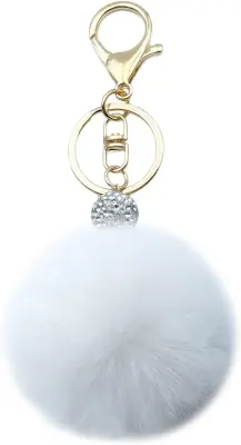 Keychain Faux Fur Ball Keychain Puffy Handbag Pendant with Crystal Rhinestone Car Bag Pendant