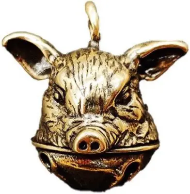 Brass Pig Head Bell Pendant, Metal Lucky Bell Crafts Car Keychain Pendant to Ward Off Evil in Car Jewelry Collection