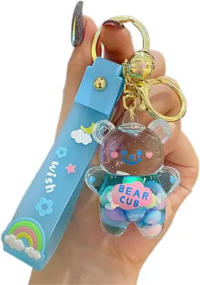 Cute Keychain Kawaii Bear Liquid Floating Keychain Backpack Charm Wrist Bracelet Keychain Girls Women's