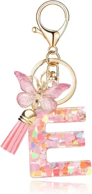 Stylish Letter Initial Keychain Tassel Butterfly Pendant Keychain Suitable for Wallet Handbags Women Girls