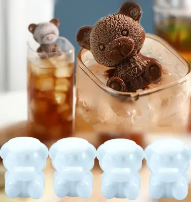 Bear Ice Mold 4 Pack Cute Ice Cube Tray Mold Cute 3D Teddy Beverage Ice Silicone Chocolate Mold Cupcake Decoration Small