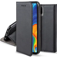 MOOZY črna pametna magnetna preklopna torbica za telefon Huawei P30 Lite