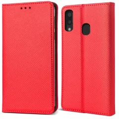 MOOZY rdeča pametna magnetna preklopna torbica za telefon Samsung A20e