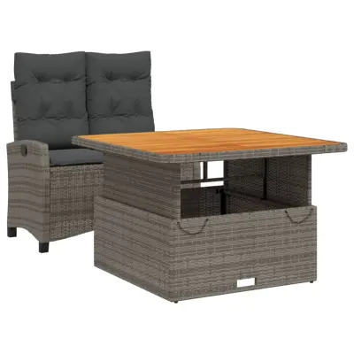 vidaXL Vrtna jedilna garnitura 2-delna z blazinami siv poli ratan