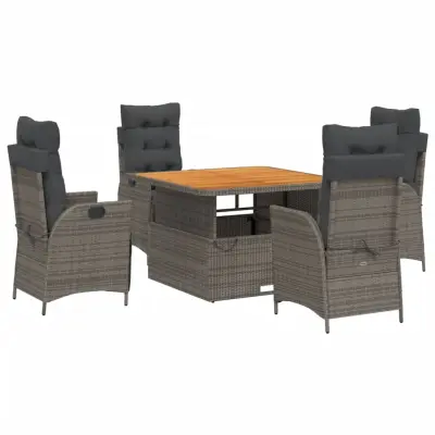 vidaXL Vrtna jedilna garnitura 5-delna z blazinami siv poli ratan