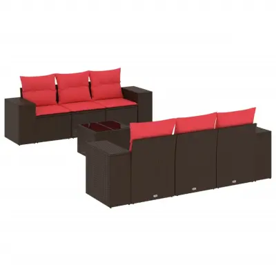 vidaXL Vrtna sedežna garnitura 7-delna z blazinami rjav poli ratan