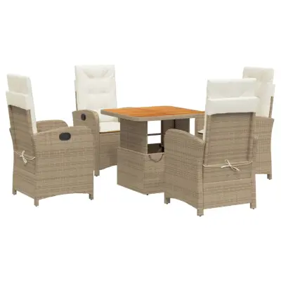 vidaXL Vrtna jedilna garnitura 5-delna z blazinami bež poli ratan