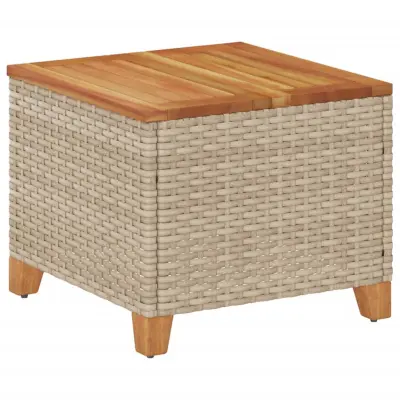 vidaXL Vrtna miza bež 45x45x37 cm poli ratan in akacijev les