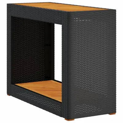 vidaXL Vrtna miza z leseno mizno ploščo črna 100x40x75 cm poli ratan