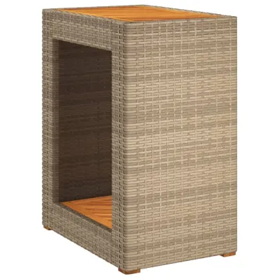 vidaXL Vrtna miza z leseno mizno ploščo bež 60x40x75 cm poli ratan