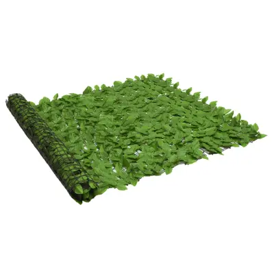 vidaXL Balkonsko platno za zasebnost z zelenimi listi 300x150 cm