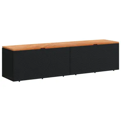 vidaXL Vrtna škatla za shranjevanje črna 220x50x54 cm PE ratan akacija