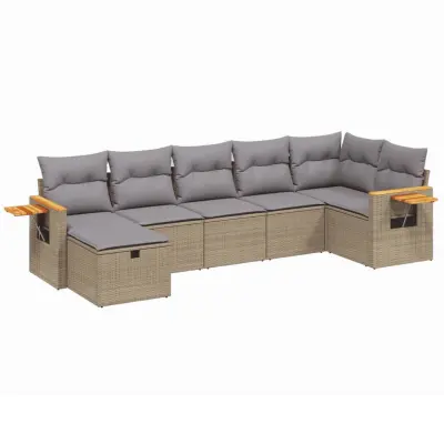 vidaXL Vrtna sedežna garnitura 7-delna z blazinami bež poli ratan