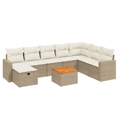vidaXL Vrtna garnitura 9-delna z blazinami bež poli ratan