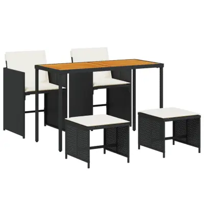 vidaXL Vrtna jedilna garnitura 5-delna z blazinami črn poli ratan