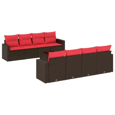 vidaXL Vrtna sedežna garnitura 9-delna z blazinami rjava poli ratan