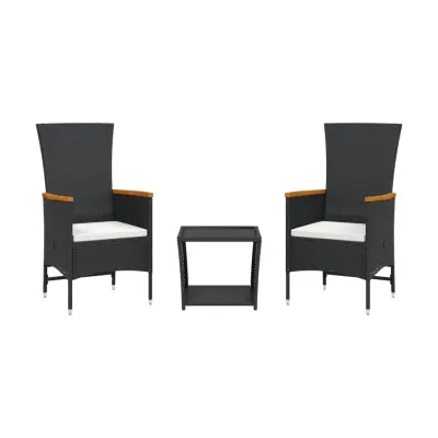 vidaXL Vrtna jedilna garnitura 3-delna z blazinami črn poli ratan