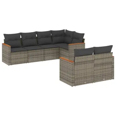 vidaXL Vrtna sedežna garnitura 7-delna z blazinami siv poli ratan