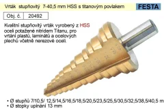 FESTA Stopničasti sveder 7-40,5 mm HSS s titanovim premazom