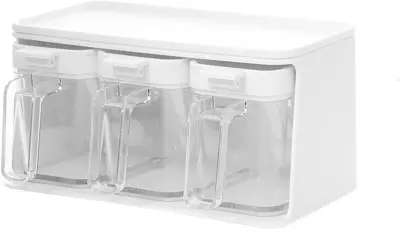 Stenska škatla za začimbe z ročajem in žlico, prozorna plastična škatla za začimbe za kuhinjo