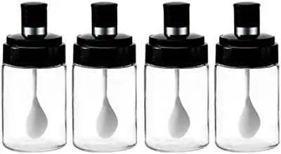 Škatla za začimbe v kuhinjskem prozornem steklenem kozarcu za začimbe, steklenica za začimbe s črnim pokrovom