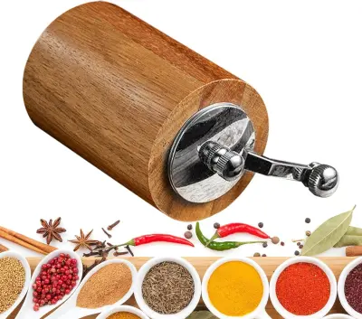 Mlinček za poper z ročico, ročni nastavljiv keramični mlinček, ročni mlinček, lesen mlinček za poper, mlinček za lanena semena, mlinček za sol in pope