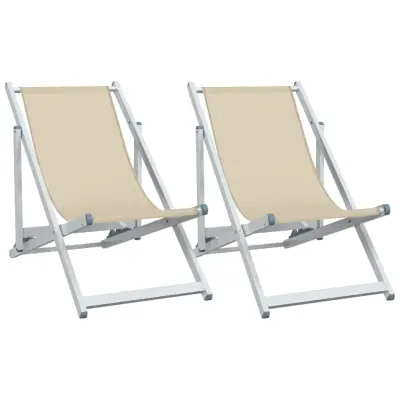 vidaXL Zložljivi stoli za na plažo 2 kosa krem aluminij in tekstil