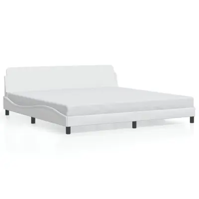 vidaXL Posteljni okvir z vzglavjem bel 200x200 cm umetno usnje