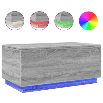 vidaXL Klubska mizica z LED lučkami siva sonoma 90x50x40 cm