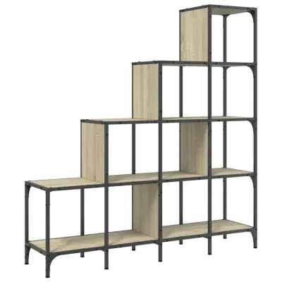 vidaXL Knjižna omara sonoma hrast 122x30x132 cm inžen. les in kovina
