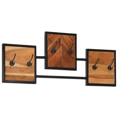vidaXL Stenski obešalnik za plašče 90x1x35 cm akacijev les in železo