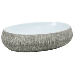 vidaXL Nadpultni umivalnik siv in moder ovalen 59x40x15 cm keramika