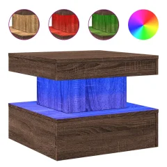 vidaXL Klubska mizica z LED lučkami rjavi hrast 50x50x40 cm