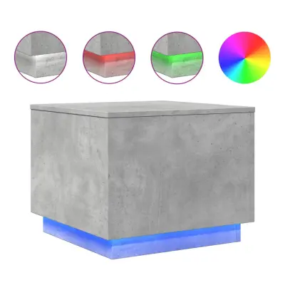 vidaXL Klubska mizica z LED lučkami betonsko siva 50x50x40 cm