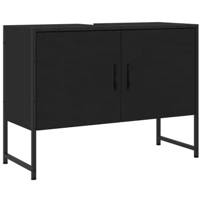 vidaXL Kopalniška omarica za umivalnik črna 80x33x60 cm inženirski les