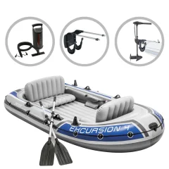 INTEX Napihljiv čoln Excursion 4 komplet z motorjem in nosilcem
