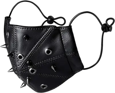 Steampunk maska, usnjena maska, zakovica, očesce, usta, punk usnjena maska, motorno kolo, motorno kolo, polmaska, filtrirni žep, cosplay, noč čarovnic