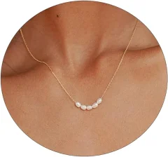 Izvrstna ogrlica z obeskom iz biserov Ženska 14-k pozlačena ogrlica z bisernimi prameni Buck Izvrstna ogrlica z ročno izdelanimi kultiviranimi biseri Darila za vsak dan