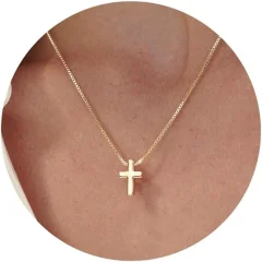 Ogrlica s križem, 14K pozlačena ogrlica z obeskom iz verižice v obliki škatle, izvrstna preprosta majhna ogrlica s srebrnim križem za ženske in dekleta