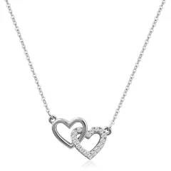 Ogrlica z dvojnim srcem, srebrna ogrlica iz kubičnega cirkonija, ljubek, izvrsten obesek za ljubezen, ženska ogrlica v obliki srca
