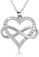Ogrlica z neskončnim srcem za ženske, obesek ljubezni iz kubičnega cirkonija in ogrlica z neskončnostjo, 925 srebrna ogrlica s srcem dekleta
