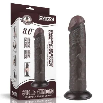 DILDO Lovetoy Sliding Skin Dual Layer II Black 8''