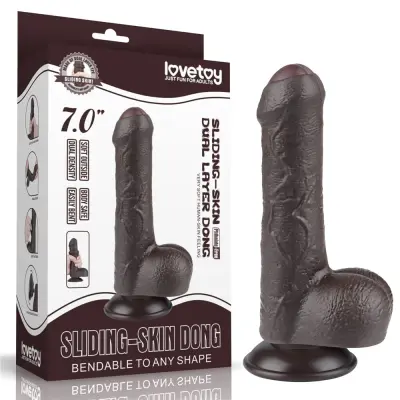 DILDO Lovetoy Sliding Skin Dual Layer Black 7''