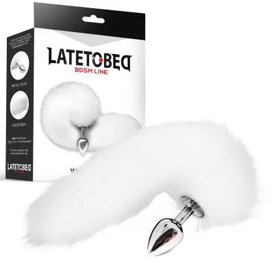Priključite analno kovino s svilnato lisico rep 40 cm beli