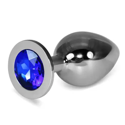 Rosebud Classic Metal Analni čep s temno modrim draguljem velikosti L